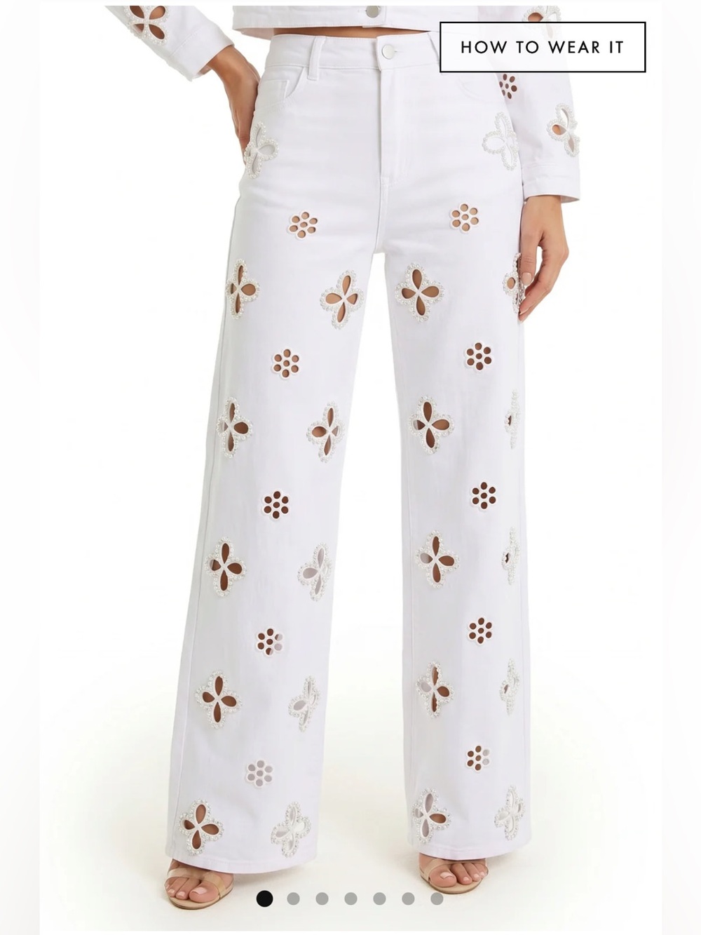 Kaia Pearl High Rise Jean White: Eyelet Wide-Leg Jeans: BNWT Noli